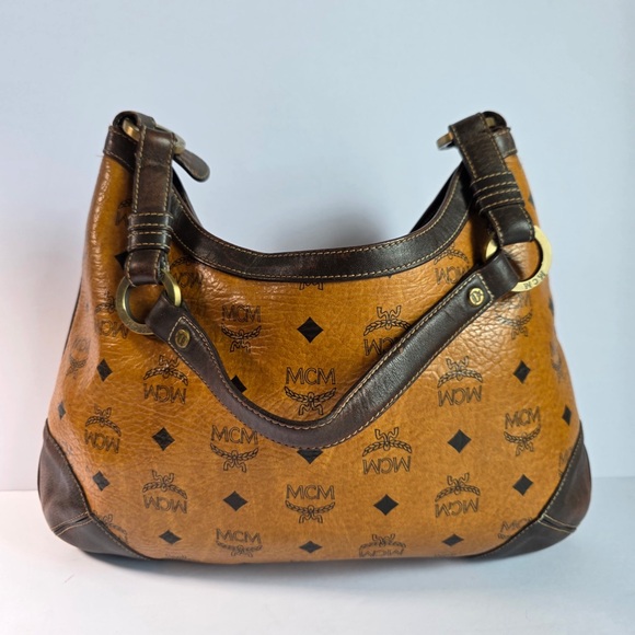 MCM Visetos Shoulder Bag small Tan and Black - Picture 2 of 9